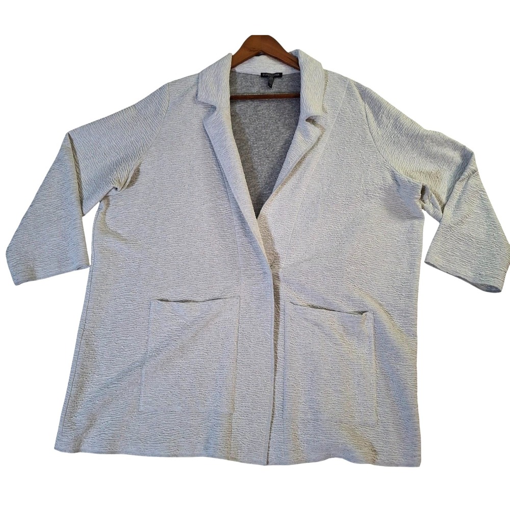 Eileen Fisher Jacket Womens 3X Gray Tencel Blend Open Front Blazer Pockets